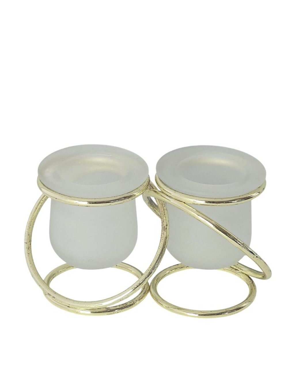 Partylite Gemini Candleholder Votive Tealight Duo Interlocking Gold Rings patina